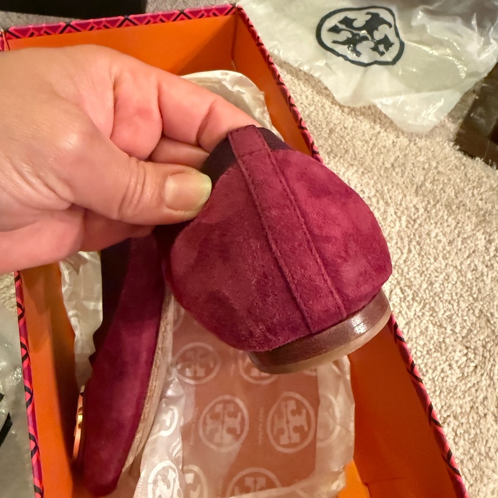 Tory Burch Red Suede Flats with Logo - Picture 10 of 12